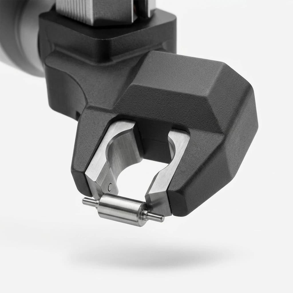 Precision magnetic gripper with custom CNC machined steel pole shoes for cylindrical shafts