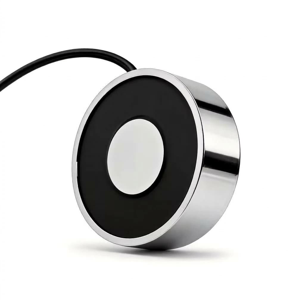 Heavy duty round electro-permanent magnetic holding module with brushed steel housing