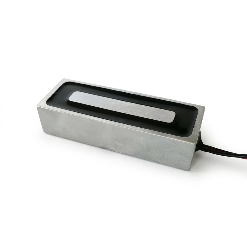 Compact circular DC electromagnetic gripper with durable metallic casing on white background
