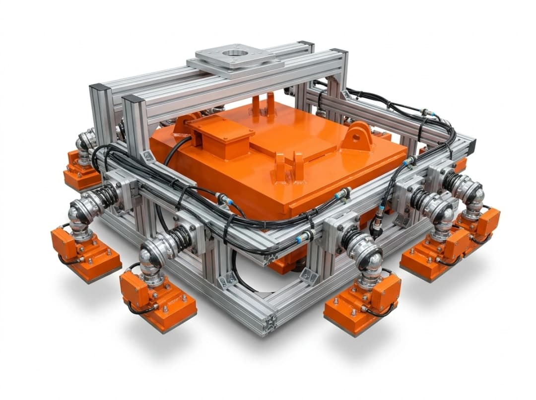 Custom automotive body stamping transfer frame with magnetic grippers
