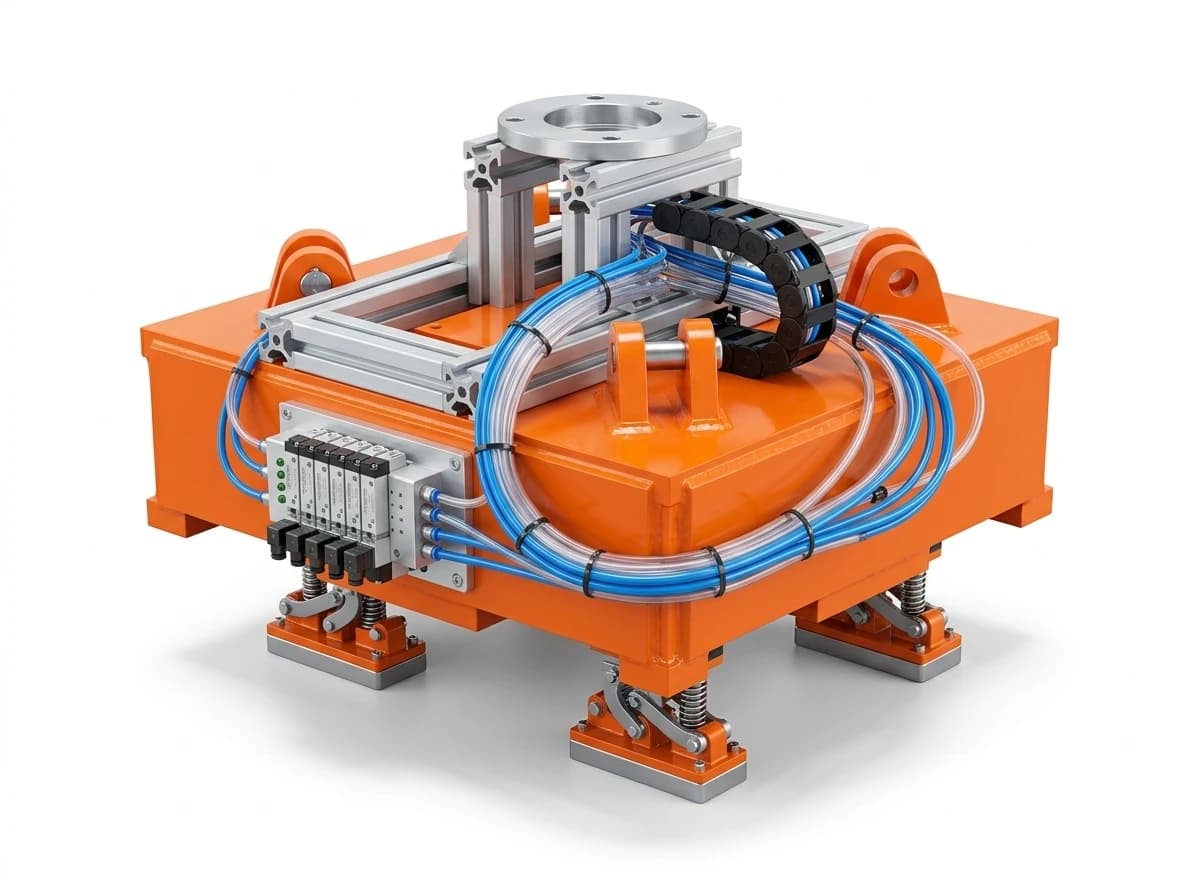 Magnetic EOAT assembly with integrated pneumatic valve manifold block and drag chain